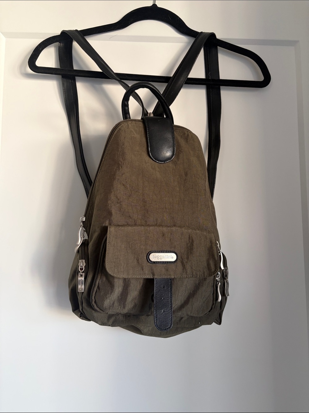 Baggallini Olive and Black Nylon and leather Backpack